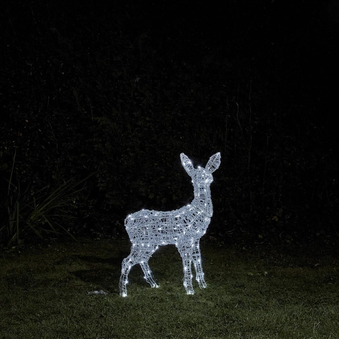 Lights4fun Swinsty Rehkitz LED-Leuchtfigur | Solar- & Batteriebetrieben | 3 Beleuchtungsoptionen | mit Timer | Weihnachten Deko Rentier für Außenbereich | 77 cm