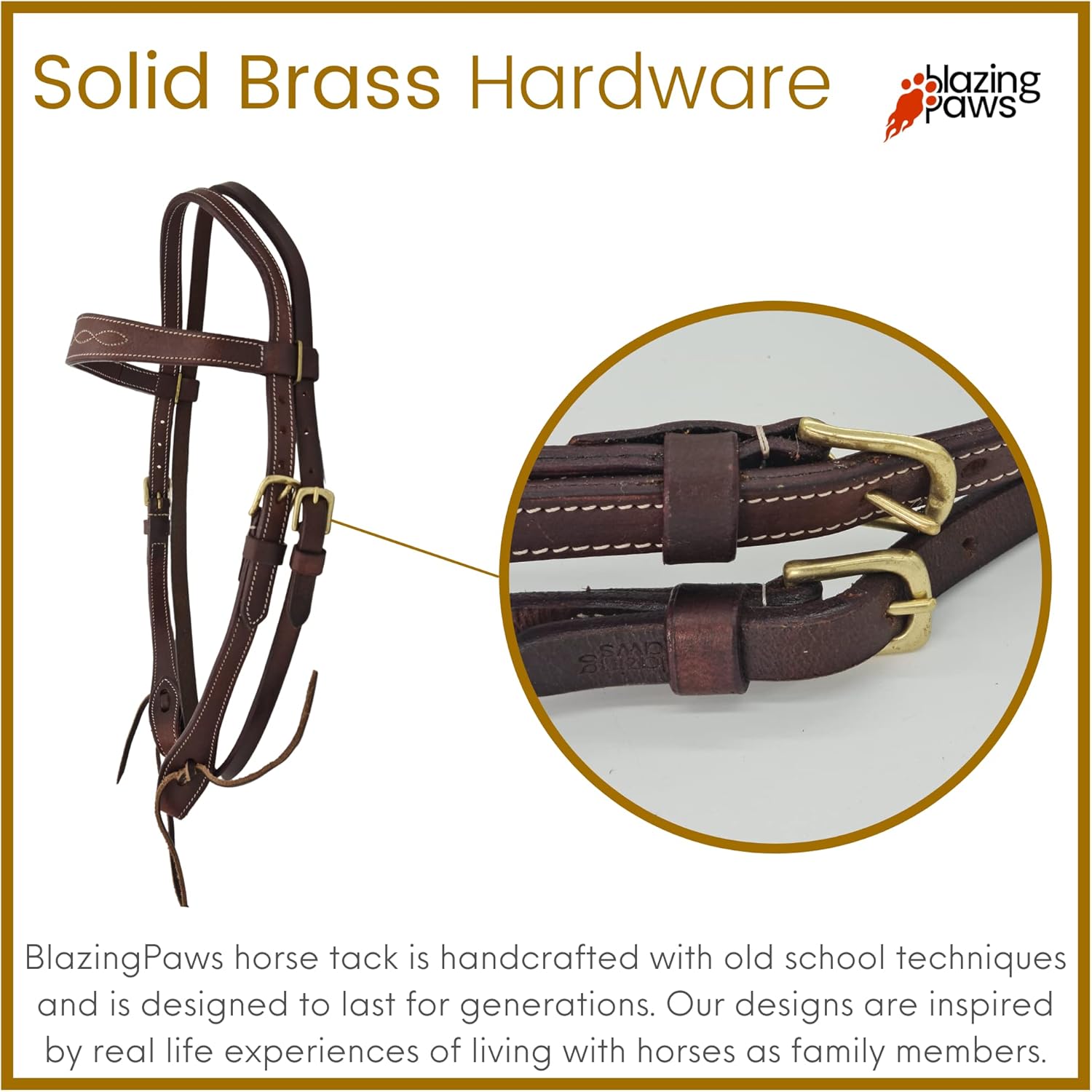 Stallington Leather Horse Headstall in Premium Top Grain Harneto Leather with Solid Brass Hardware