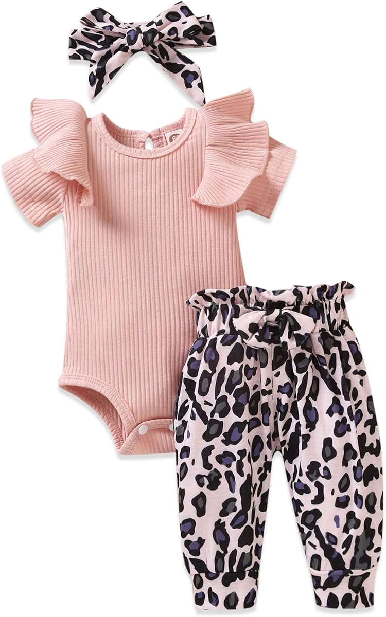 fioukiay Preemie Newborn Baby Girls Clothes Infant Little Kids Romper Bodysuit Pants Headband Clothing Set Summer Outfits