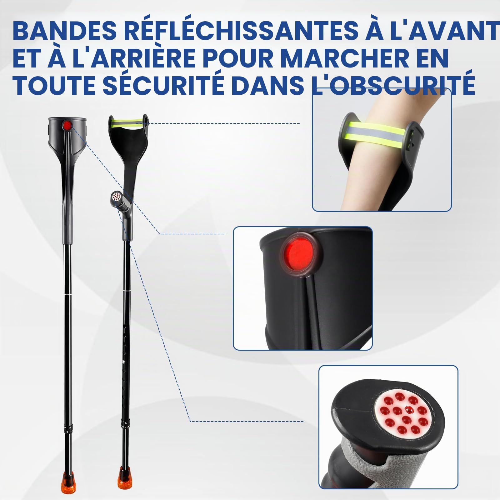 1 paire de béquilles pliantes en alliage d'aluminium, légères et réglables en hauteur, aide à la marche pour adultes, béquille pliable pour avant-bras