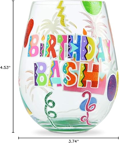 Miniatura 4 de Enesco Designs by Lolita Birthday Bash - Copa de vino artesanal sin tallo, pintada a mano, 20 onzas, multicolor