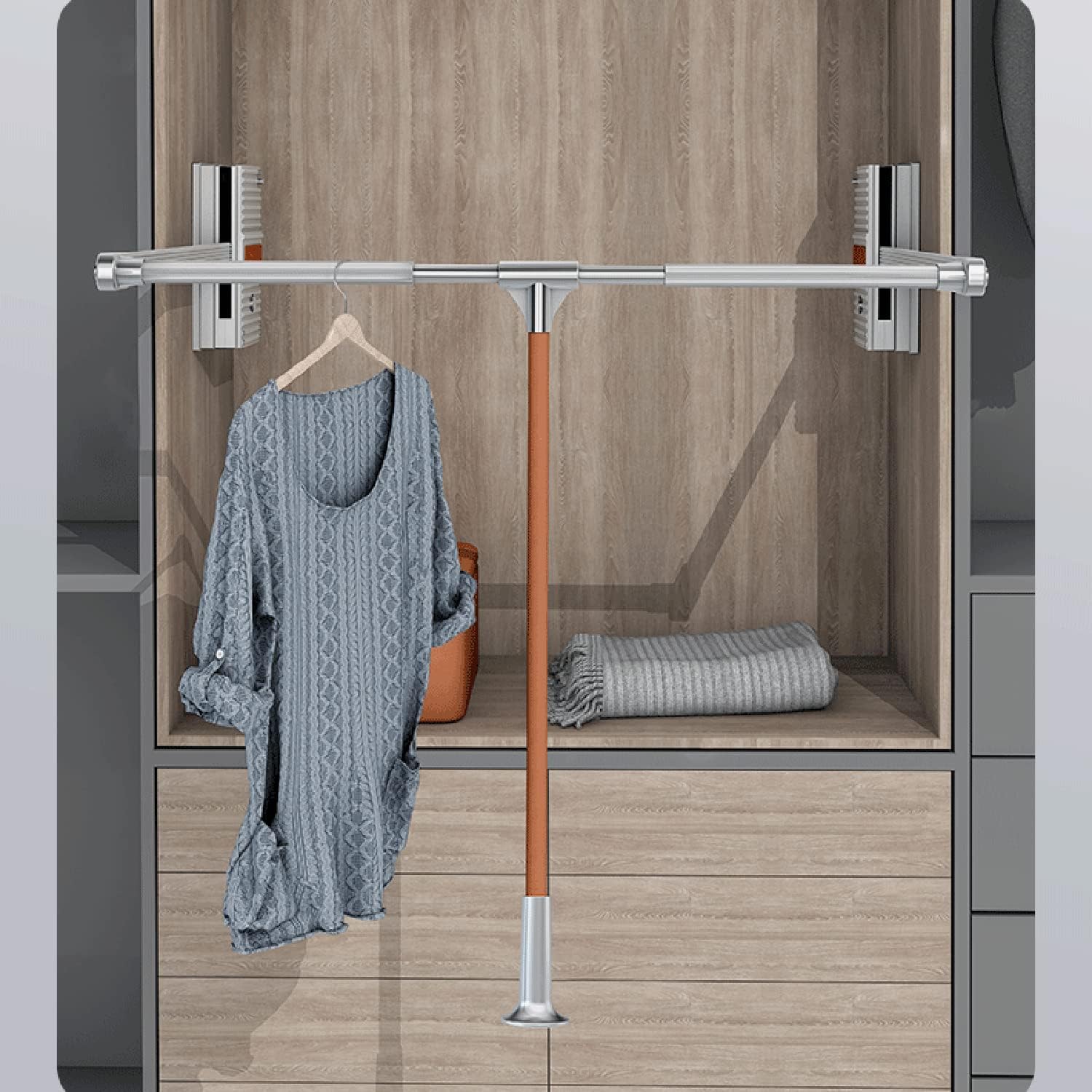 Pull Down Closet Rod - Adjustable Wardrobe Organizer for Hanging Clothes