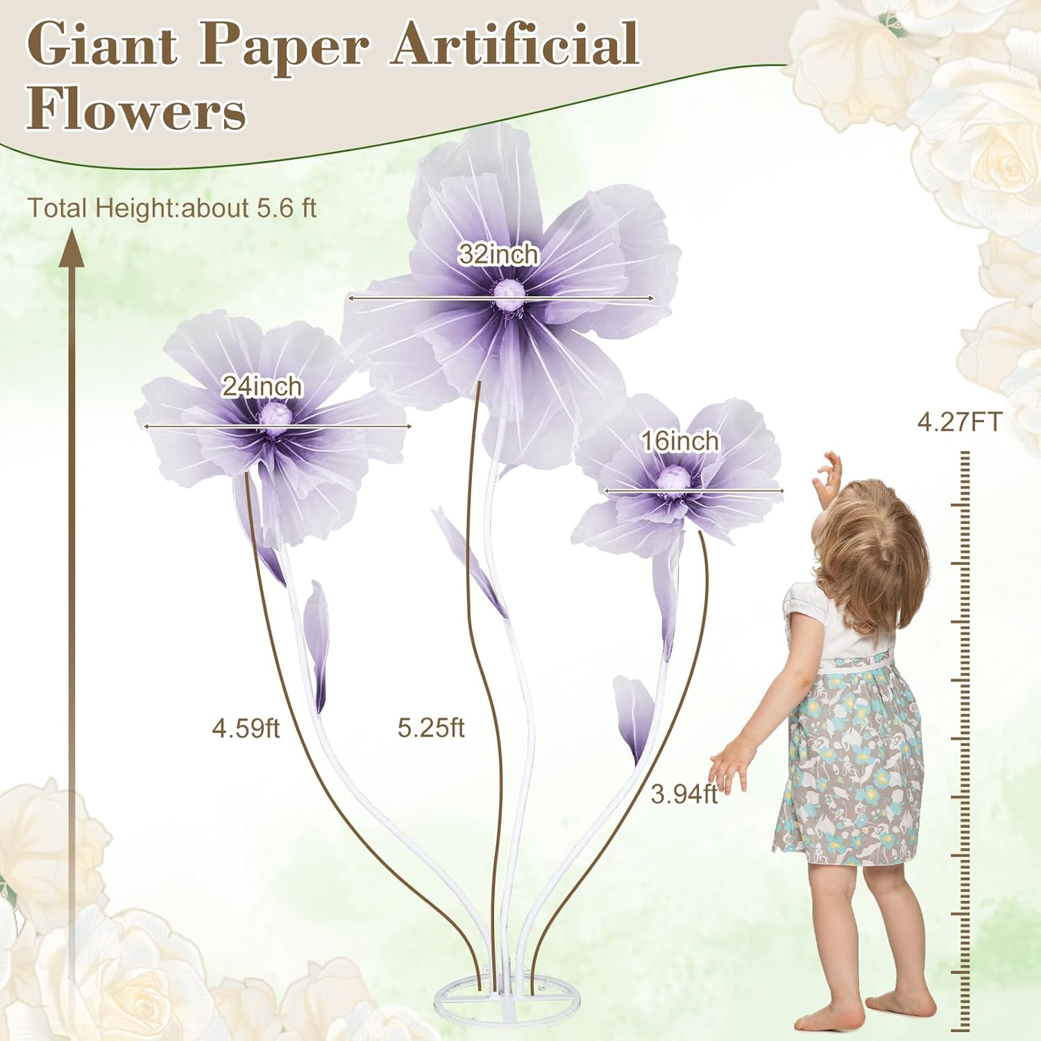 5.6 Ft Large Artificial Paper Flowers Decoration Giant Flowers Decor for Birthday Party Garden Office Home Wedding Wall Graduation Shop Window Display Baby Shower