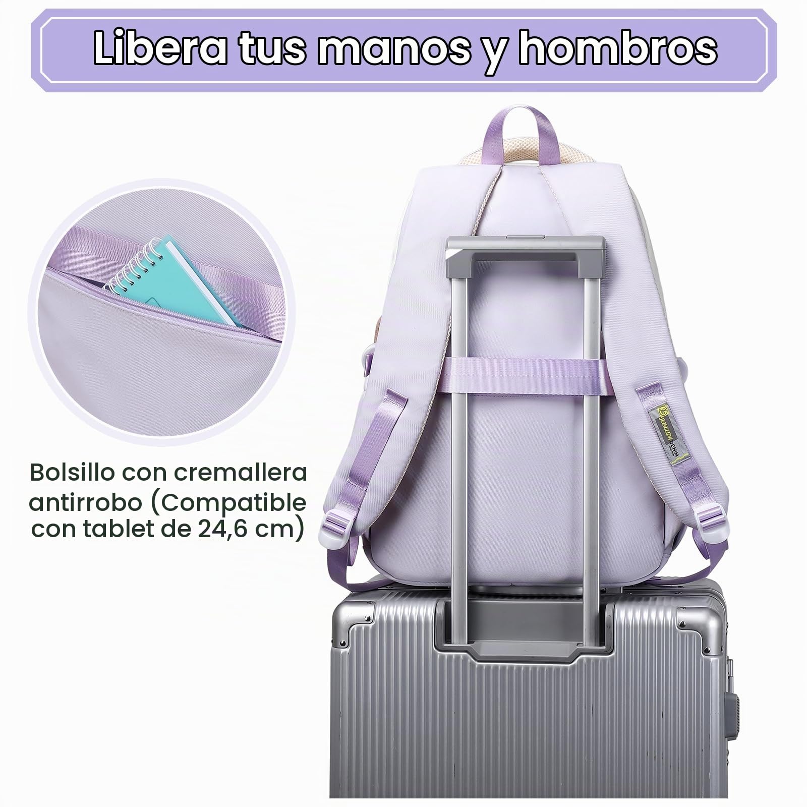 Amythe Mochilas Escolares Niñas con Correa para Carrito, Morado
