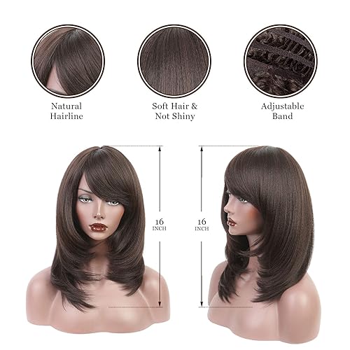 Miniatura 3 de Wiginway Peluca corta con plátano ovicuo yaki natural recto sintético peluca para mujer peluca resistente al calor fibra natural, promedio