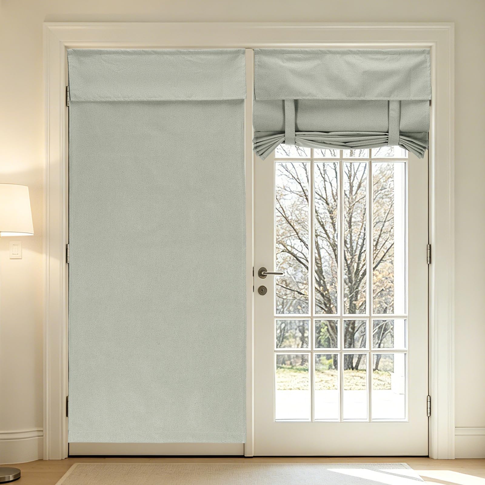 sourcing map 1 PC 100% Blackout Side Door Curtains, 66x183 cm Linen French Door Window Curtain Thermal Insulated Tie Up Door Shade Decoration for Bedroom Kitchen Small Window Treatments, Sand