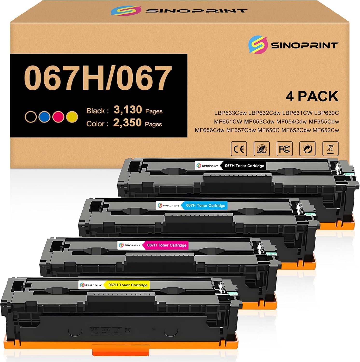067 067H Toner Cartridge MF656Cdw Compatible Replacement for Canon imageCLASS MF656Cdw LBP632Cdw MF653Cdw LBP633Cdw MF654Cdw Printer High Yield CRG-067 CRG067 Ink 4-Packs