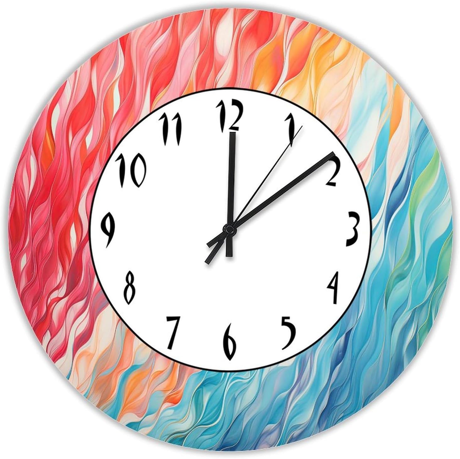 Funny Farmhouse Round Wooden Clock 12in,Red and Blue and Yellow Silent Non-Ticking Battery Operated Wood Wall Clock for School Classroom Nursery Cafe Bar Pub Home Decor