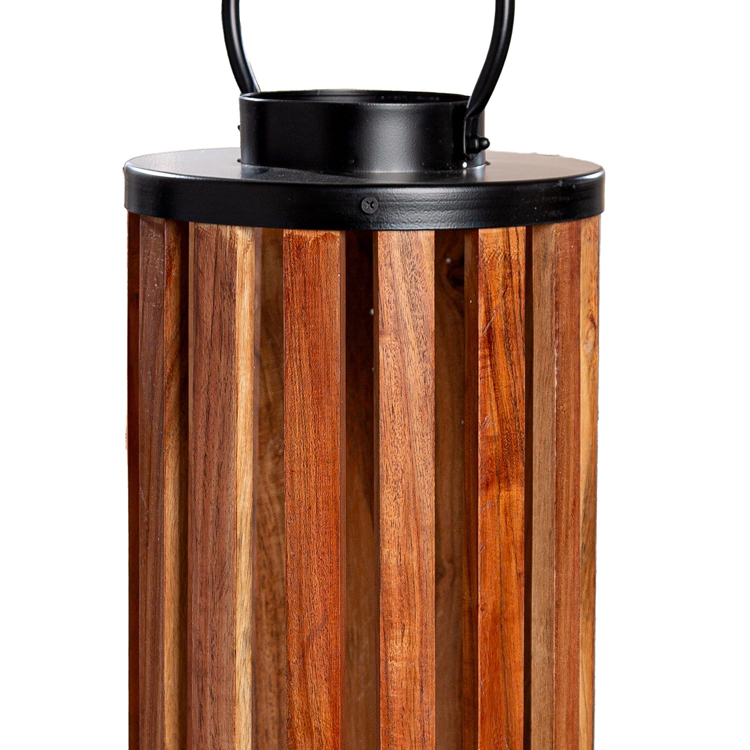 GILDE Świecznik Ambia z drewna – cylindryczny – wysokość 82 cm x Ø 24 cm – brązowy/czarny – latarnia