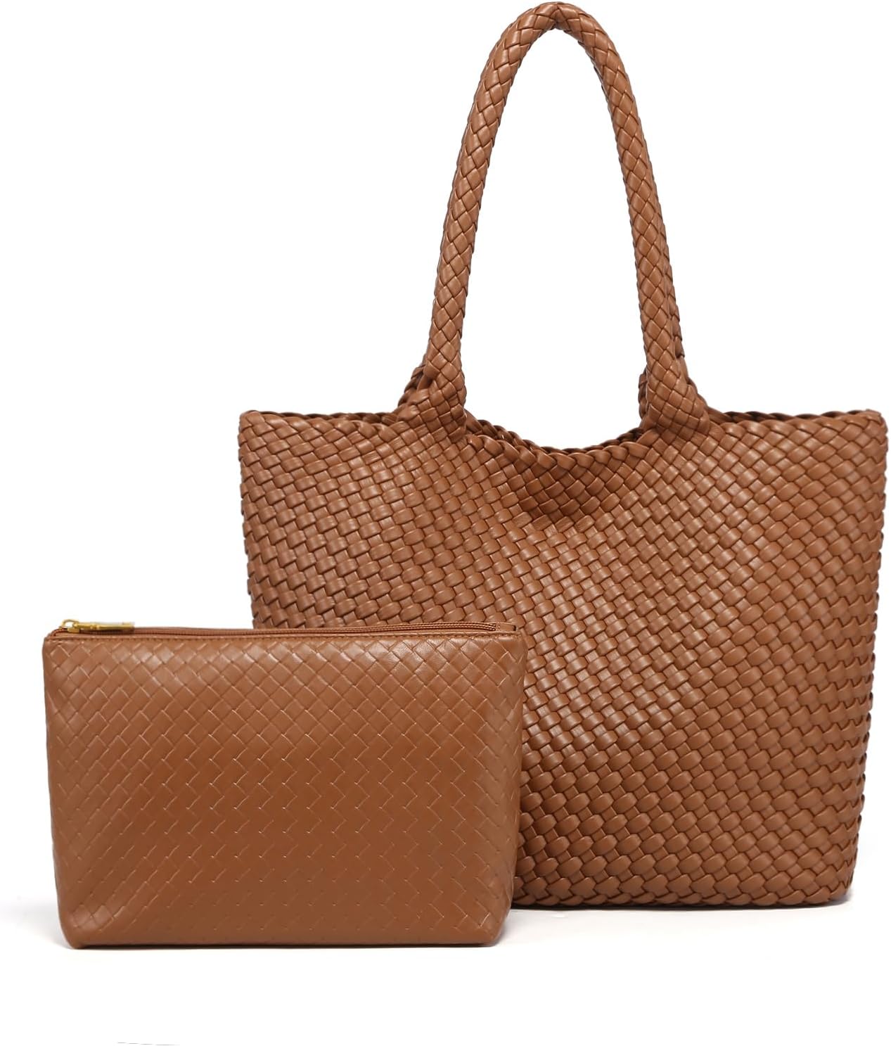 Woven Tote Bag for women,Vegan Leather Woven Satchel Handbag,Shoulder bag with Pouch,Hobo bag fits13-14” laptops | Hand woven leather - Image 4