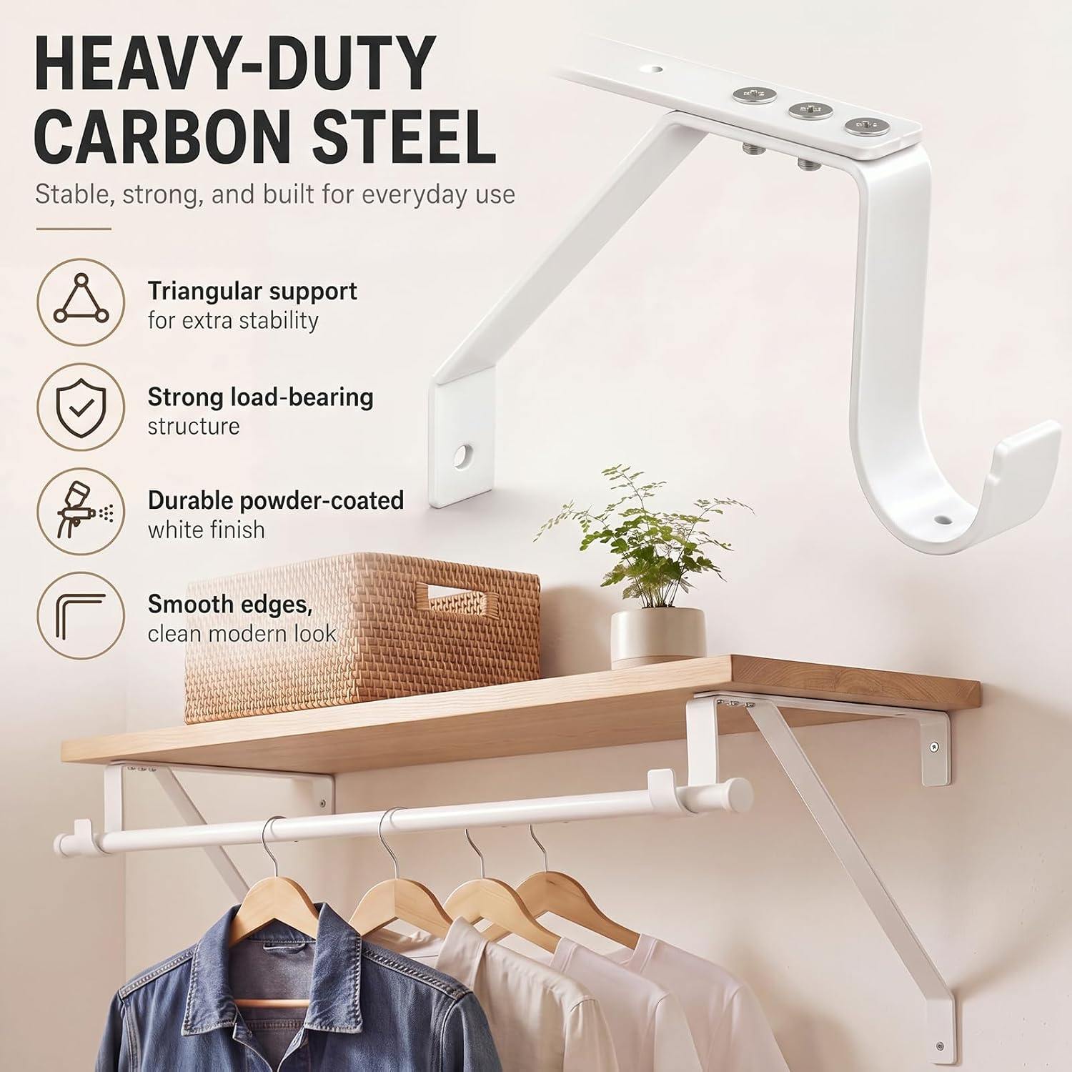 Shimeyao 2 Pack Adjustable Closet Rod Bracket Heavy Duty Shelf Rod Support