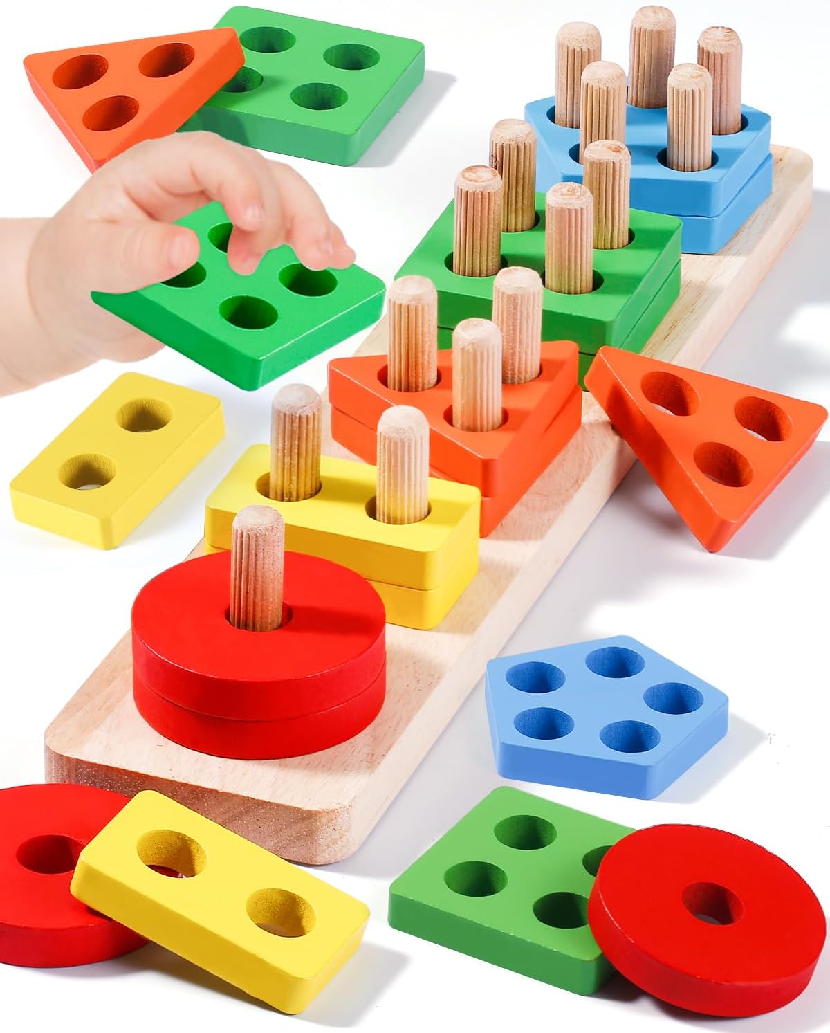Montessori Toys for 1 2 3 Year Old Boy Girl, Wooden Sensory Toys for Toddlers 1-3,1 2 Year Old Boy Girl Gifts, Shape Sorter Motor Skills Toddler Learning Activities Puzzles