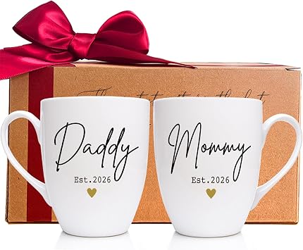 Mommy & Daddy Coffee Mugs Gifts for New Parents 2026, Mom and Dad Mug Set Perfect for Expecting & First-Time Parents, Pregnancy Announcement, Baby Reveal Mug -246