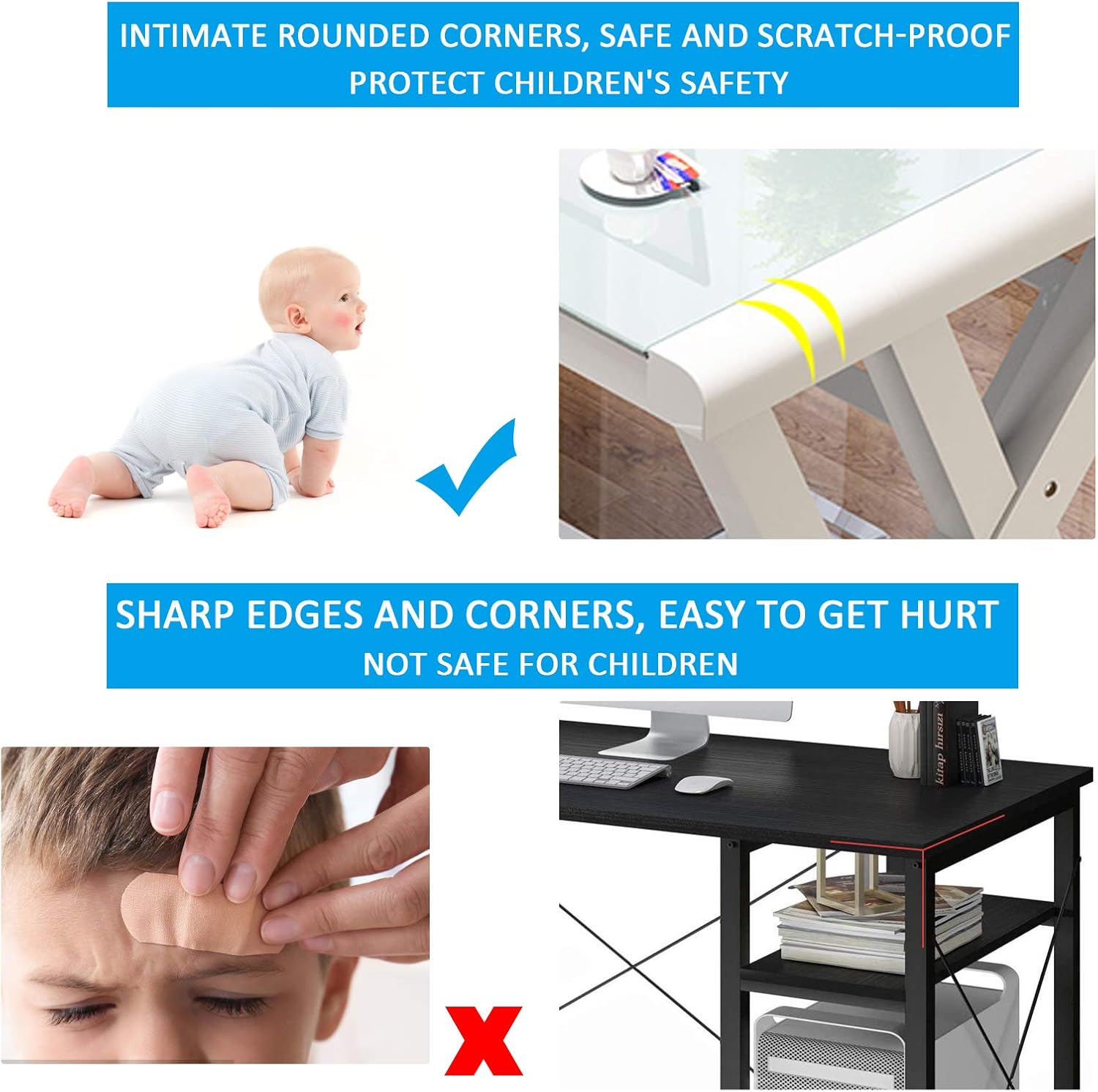 IPKIG Tempered Glass Computer Desk, Modern Study Office Desk with Metal Frame and Glass Top, Writing Study Desk Table, Gaming Desk for Home Office Workstation (White, 55.1 Inch)