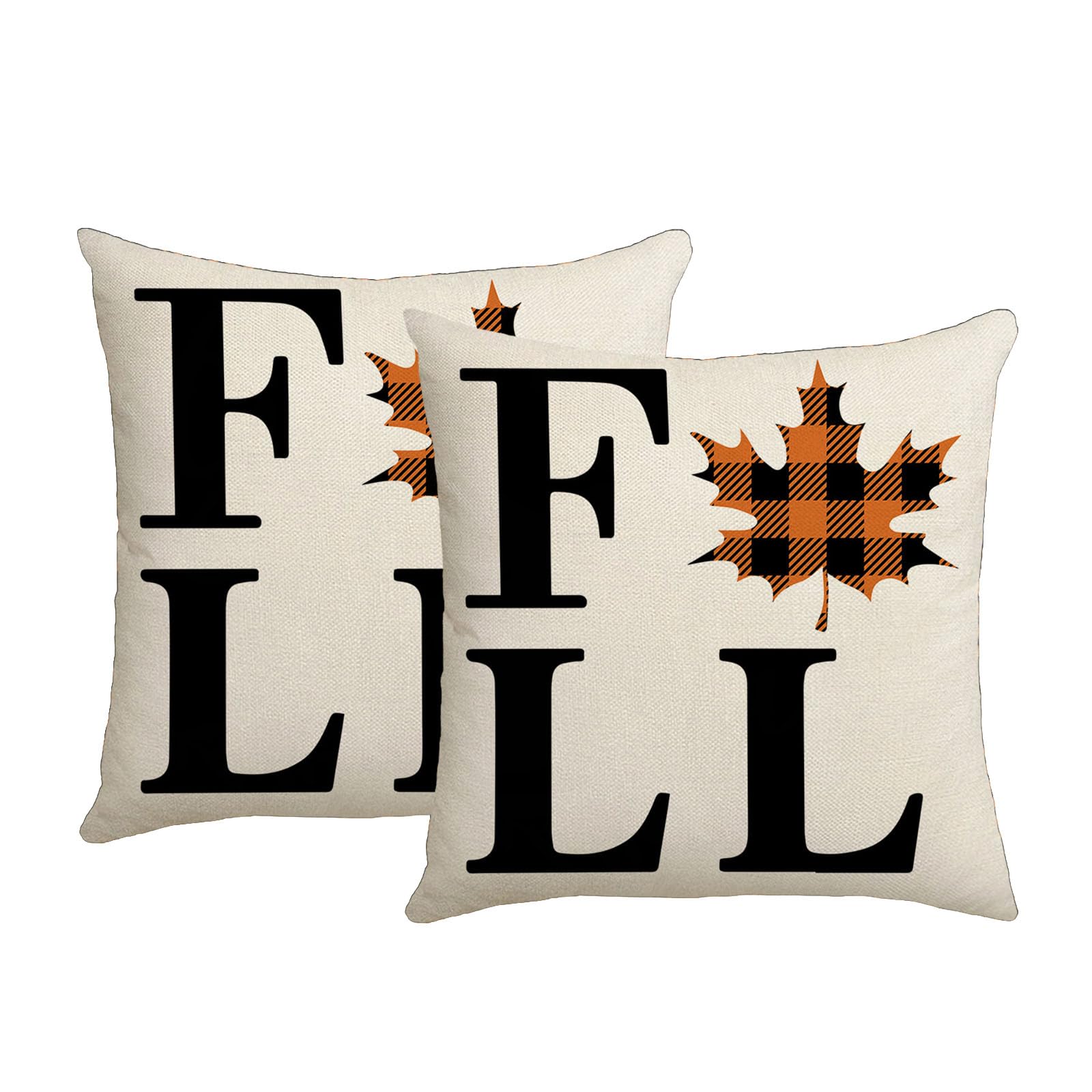 KLUSIET 2pcs Fall Pillow Covers 18x18, Autumn Pumpkin Maple Leaves Throw Pillow Cover, Outdoor Decorative Pillow Cases for Bedroom Couch Sofa Decor(2pcs,D)