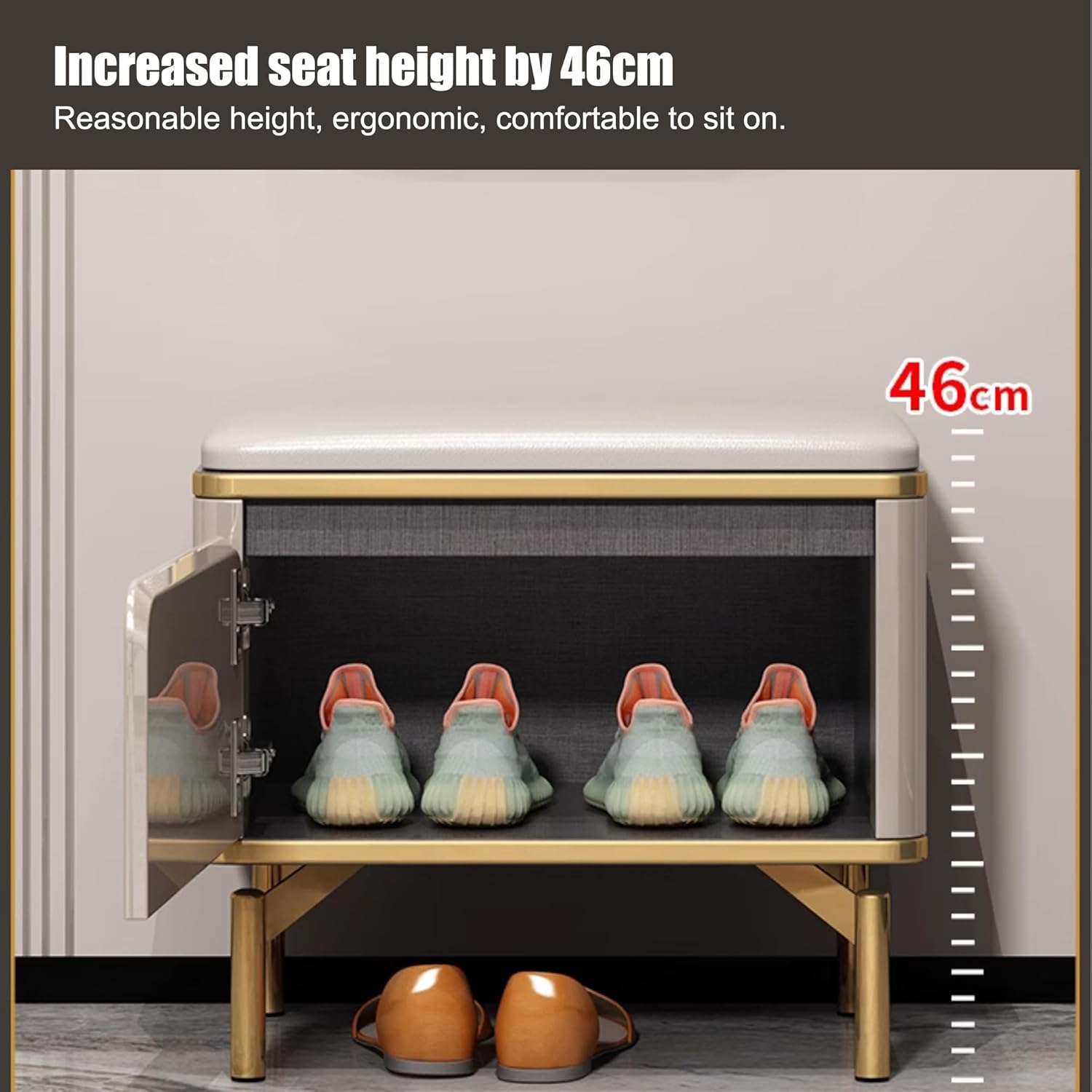 Benches Garden Bench Outdoor Patio Seating Backless Park Chair Lawn Path Slatted Seats,Entryway Shoe Storage Bench with 2 Doors, Padded Seat Cushion, and Stylish Shoe Organizer in Grey - Sho