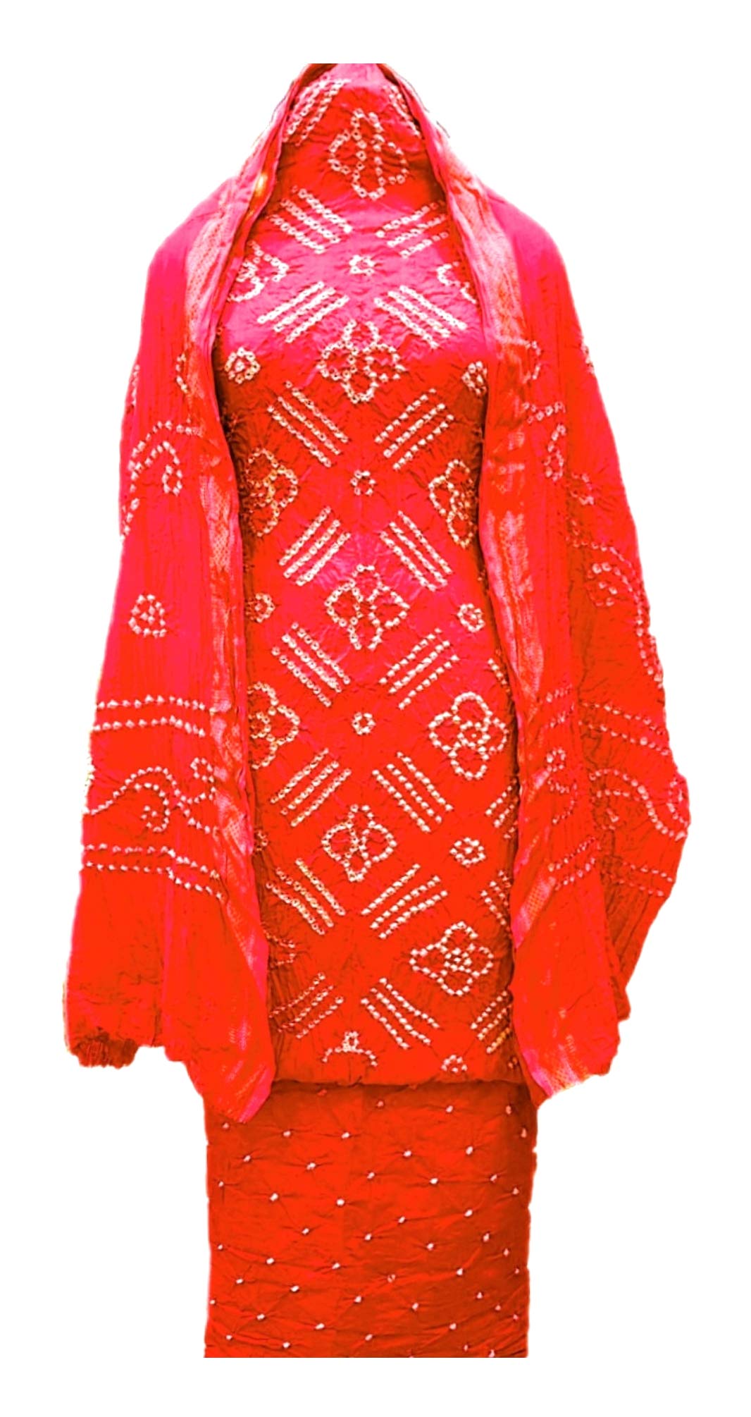 M S BandhaniWomen's Cotton Silk Unstitched Bandhani/Bandhej Dress Material Beautiful Red Color