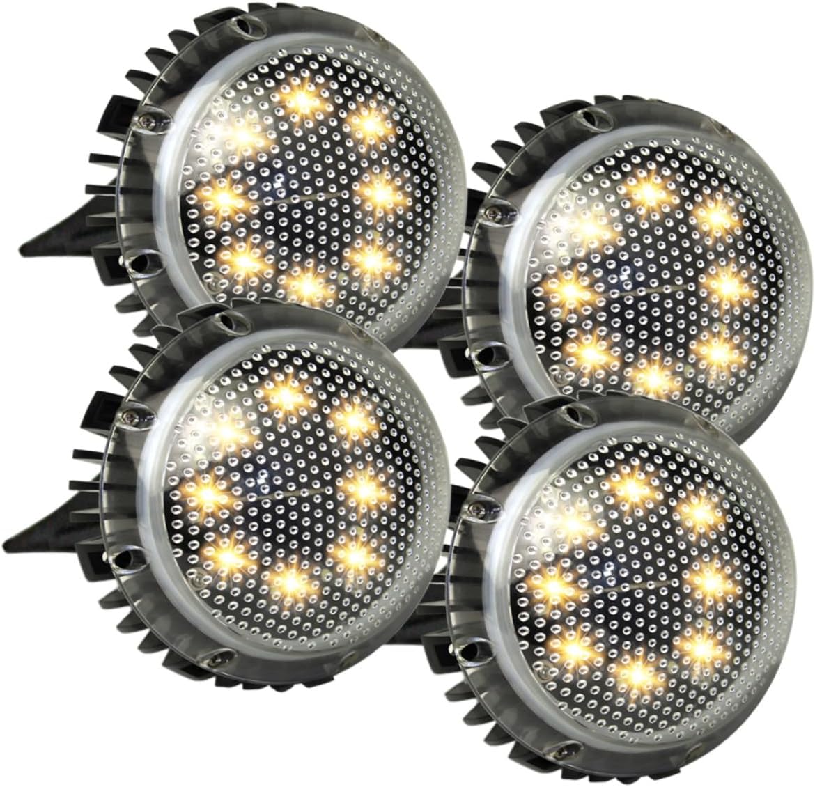 4pcs LED Solar Garden Lights Outdoor Landscape Ground Lamps Warm Light Black Solar-Powered Lawn Pathway In-ground Disc Lighting for Patio Walkway