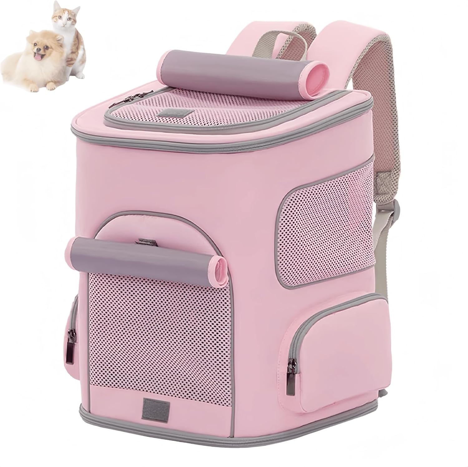 Dog Backpack Bag, Airline Approved Cat Backpack for Carrying Small Large Cats, Pet Bag Backpack, Ventilated Soft Side for Travel, Hiking, Camping, Max 18 Lbs(Gray)