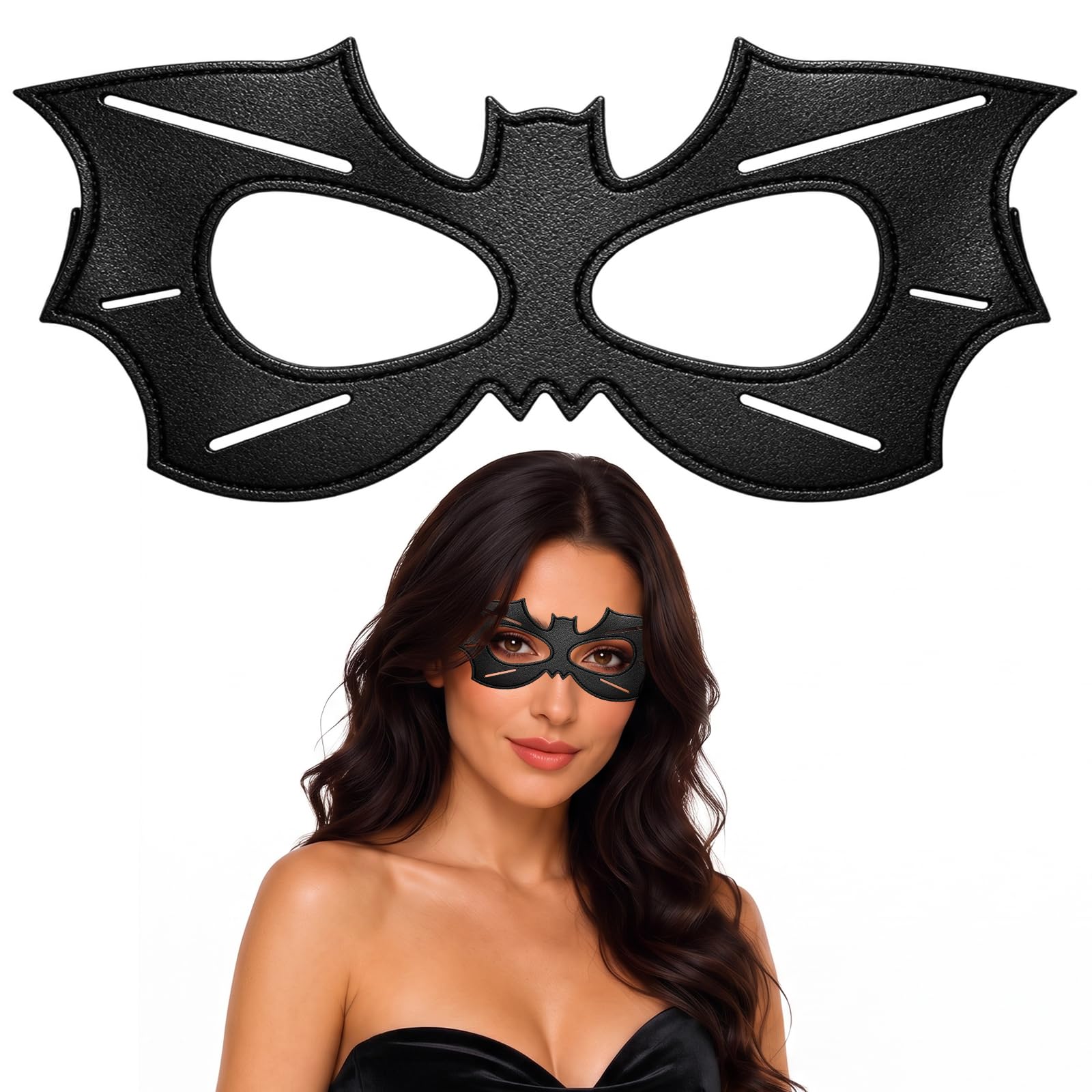 Bat Mask Costume for Women Men Adults, Halloween PU Leather Black Masquerade Mask for Costumes, Cosplay & Masquerade Ball Party