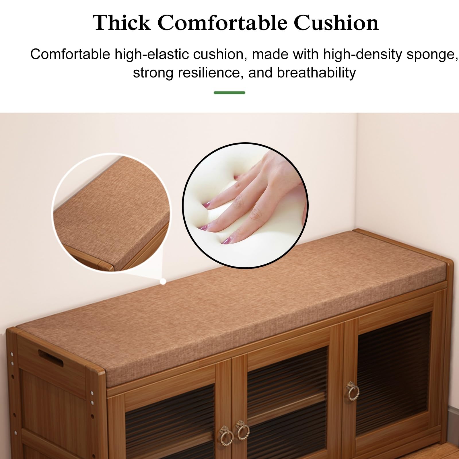 Banco de bambú para zapatos con 2 puertas, banco de entrada y zapatero para vestíbulo, para entrada en casa, diseño que ahorra espacio