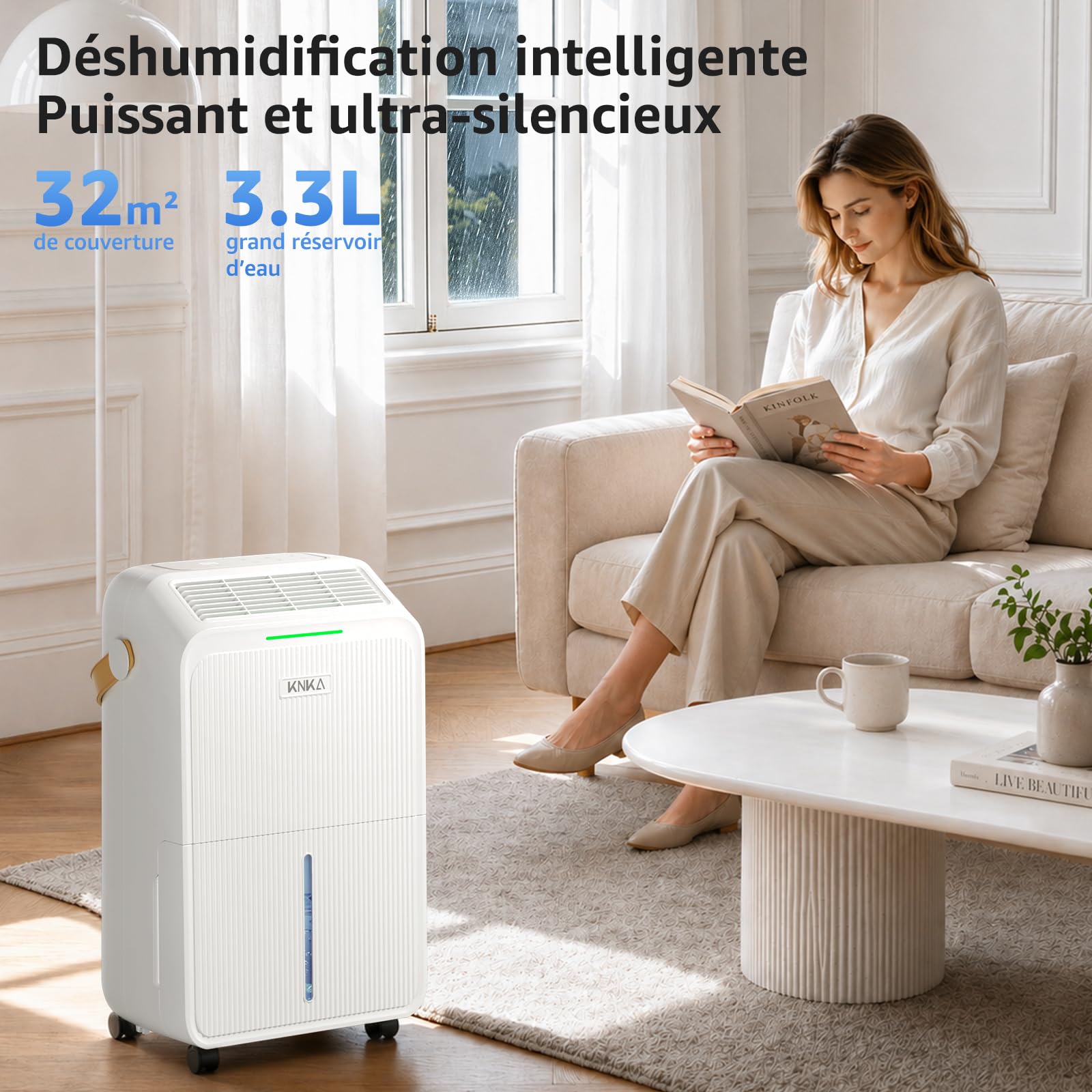 Deshumidificateur d Air, 16L/J, Déshumidificateur Electrique, 80m³ (32㎡), Silencieux, 4 Modes, Consommation Réduite de 40%, Protection Anti-Débordement, Pour Appartement, Cave, Salon