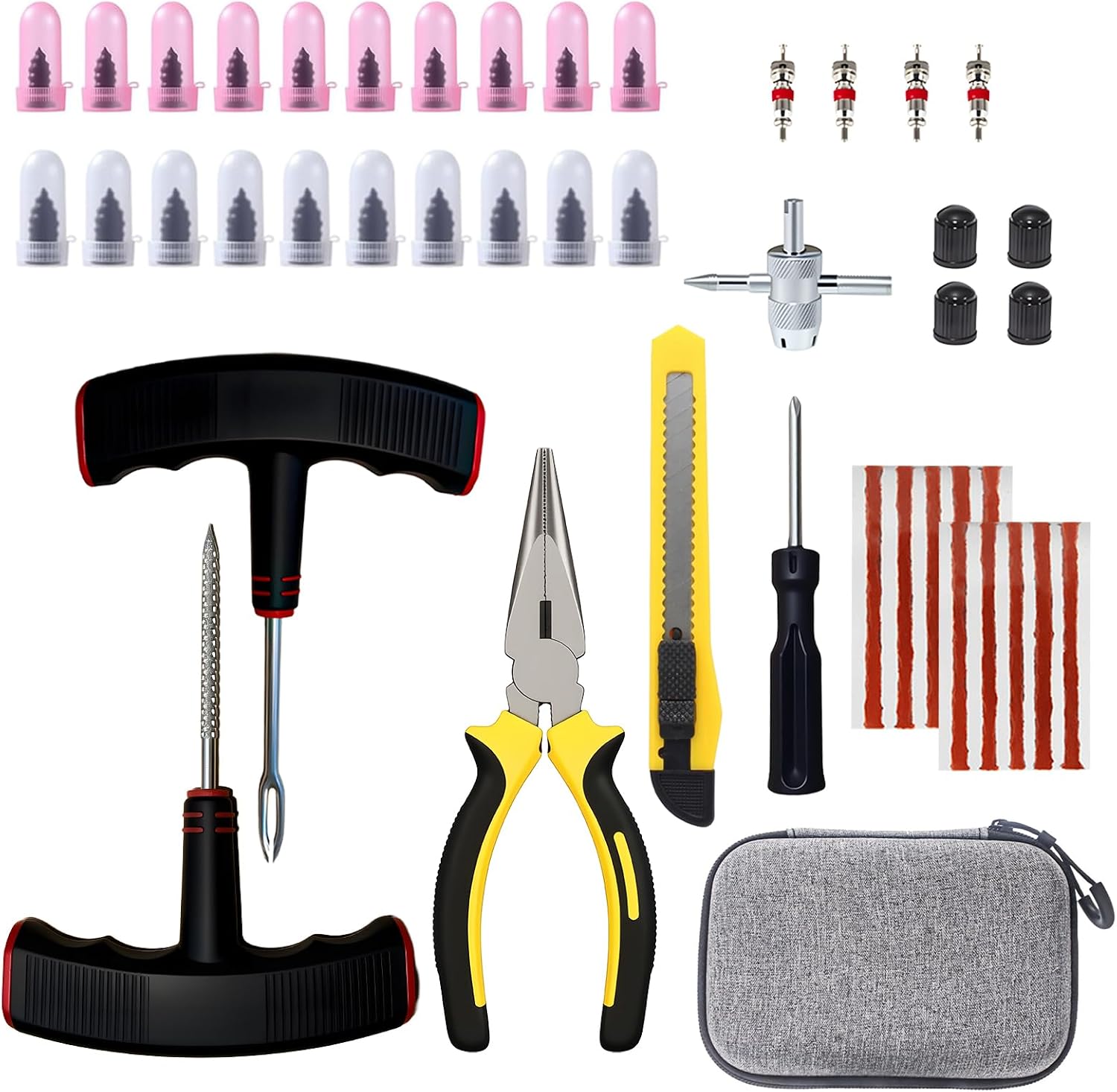 45Pcs Tire Repair Kit with Tire Plugs & Emergency Tire Repair Screw Tool