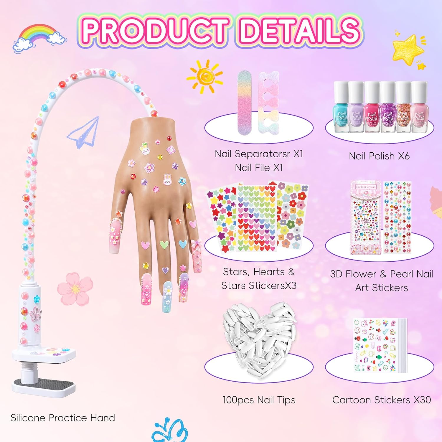Nail Practice Hand Kits Girls Non