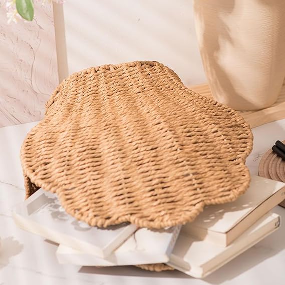 Woven Storage Baskets - Shell Design Toy Baskets for Shelves, Container with Multi Purpose Function, Aesthetic Containers for Books, Snacks, Blankets, Nursery, Pantry, 12inches