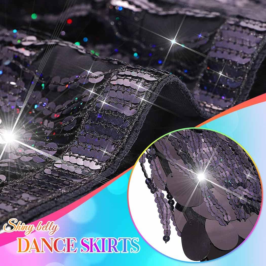 Latious Carnival Black Sequin Skirt Fringe Sparkly Belly Dance Skirt Mermaid Costume Skirts for Women - Image 5