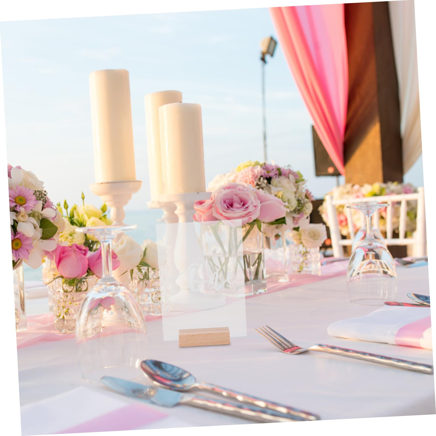 Numeri Tavolo Rotondi 10 Set in Acrilico con Base in Legno | Matrimonio ed Eventi, Linee Lisce, Stile Moderno e Semplice, Decorazioni per Tavoli