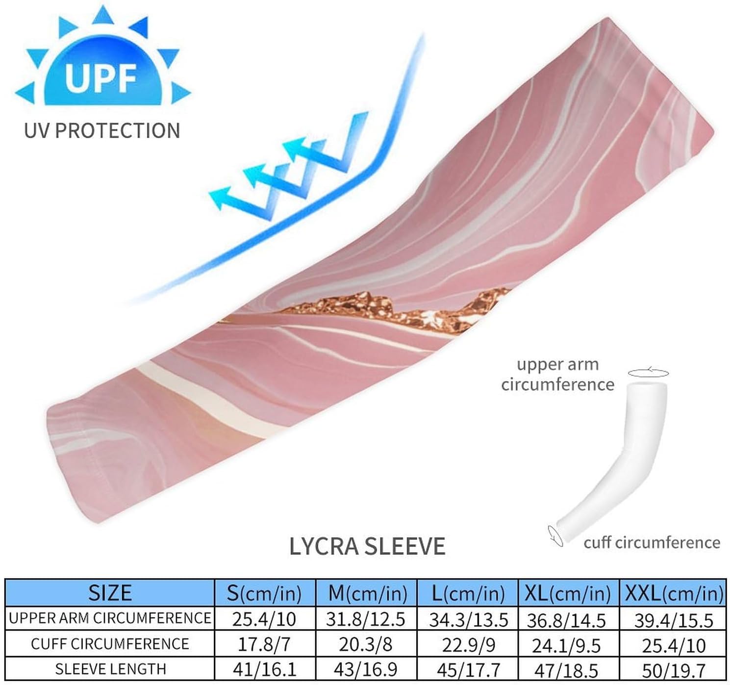 UV Sun Protection Cooling Arm Sleeves XX-Large (xx_l), Compression, Soft | Gold Marble Arm Covers for Sport, Breathable, Tattoo Cover Up, Portable Arm Brace for Women Men