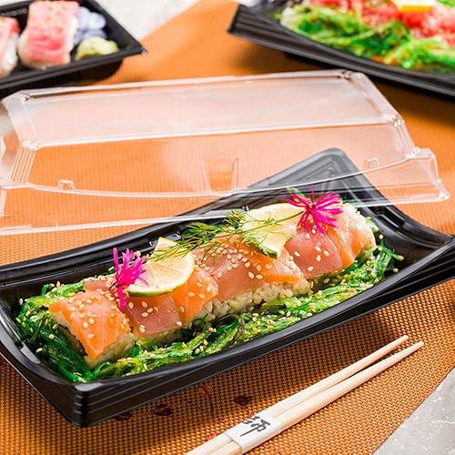 Miniatura 7 de Restaurantware Roku - Bandejas de sushi de 7.5 x 4.75 pulgadas, 100 recipientes desechables para sushi con tapas, recipientes cortos para llevar