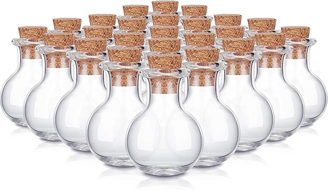 30 Pieces 0.9 x 0.6 inches Mini Glass Bottles Clear Drifting Bottles Small Wishing Bottles with Cork Stoppers for Wedding Birthday Party DIY Crafts Supplies