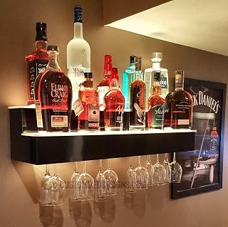 24" 2 Tier Wall Mounted Liquor Display Bar Shelves w/Wine Glass Rack