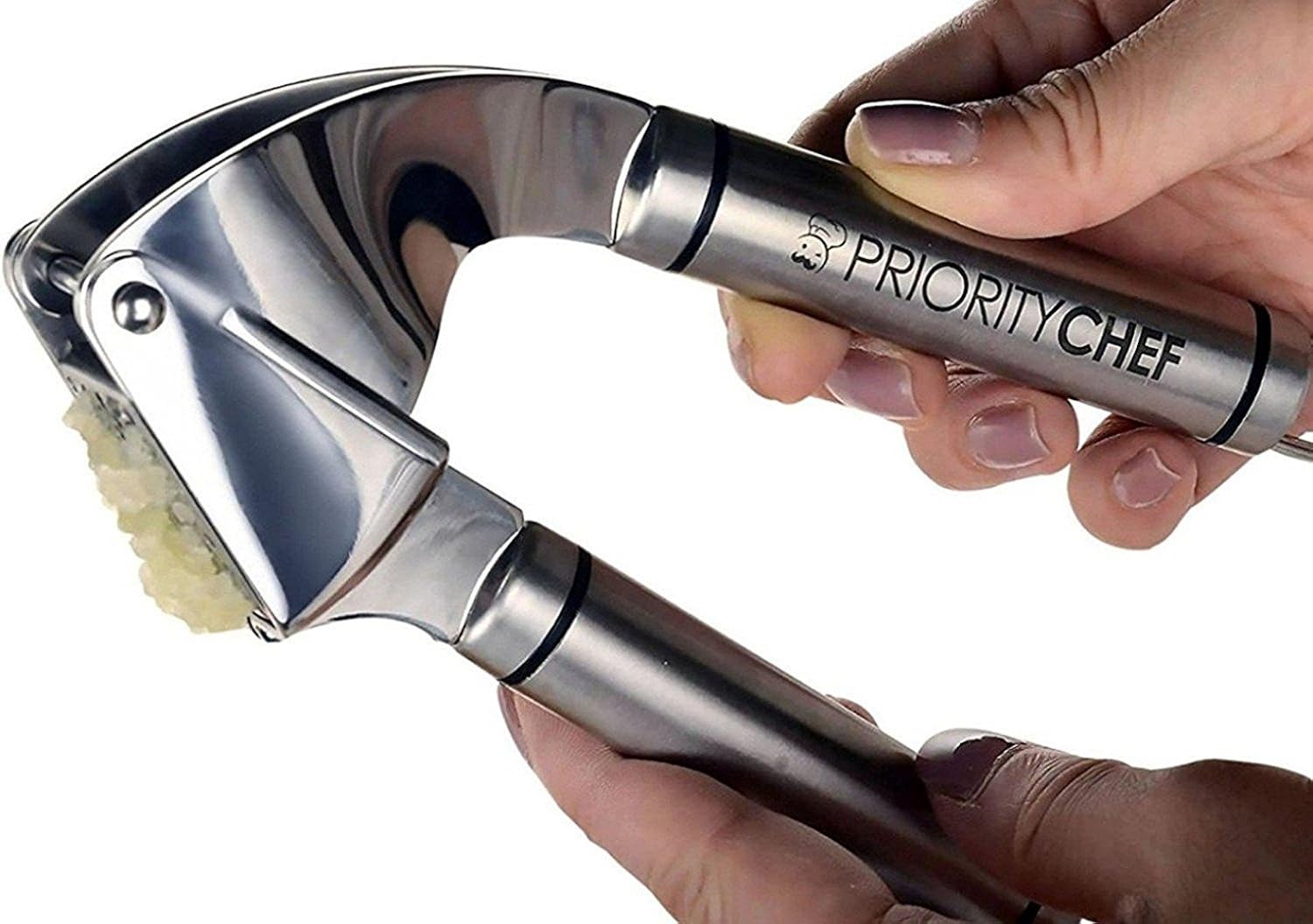 PriorityChef Garlic Press and Mincer, Free Cleaning Brush, 18/10 Anti Rust Stainless Steel