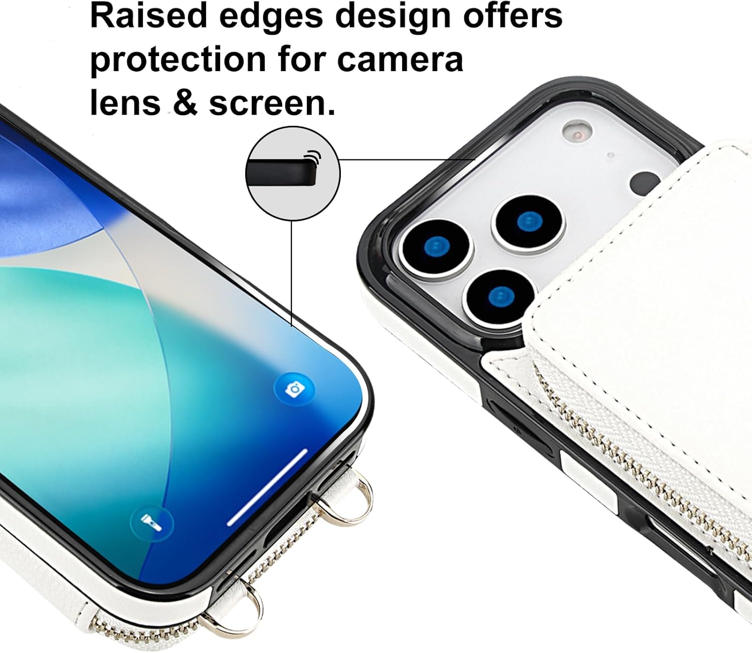 Bocasal for MagSafe Crossbody Wallet Case Compatible with iPhone 17 Pro, RFID Blocking Protective Purse Case with Card Slots Holder Kickstand Wrist Strap Lanyard Zipper 6.3 Inch 5G (White)