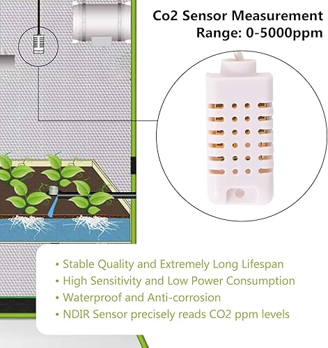 Miniatura 2 de Controlador de CO2, controlador y monitor de CO2 programable de día y noche briidea para invernaderos, sensor de CO2 remoto