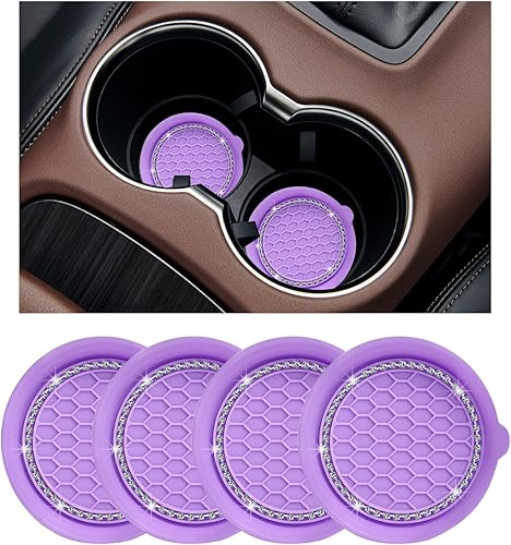 Ziciner Paquete de 4 soportes para portavasos de automóvil, tapete antideslizante de silicona con diamantes de imitación de cristal, universal de