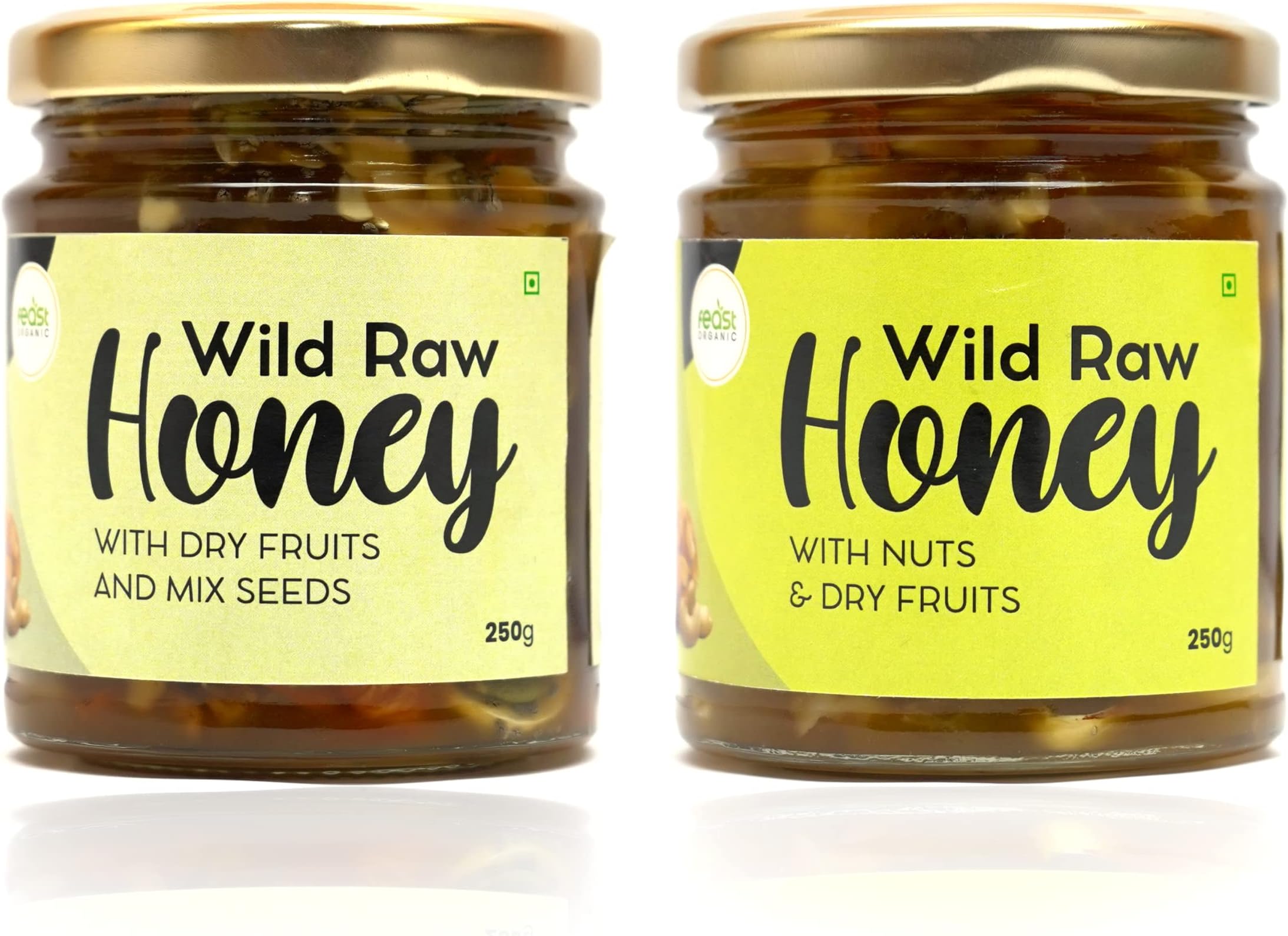 Feast Organic Wild Organic Honey with Dry Fruits & Mix Seeds & Wild Raw Honey with Mix Nuts | Pure & Fresh | Healthy Natural Best Immunity & Energy Booster | 250gm Each (250g X 2) | 500gram Combo Pack
