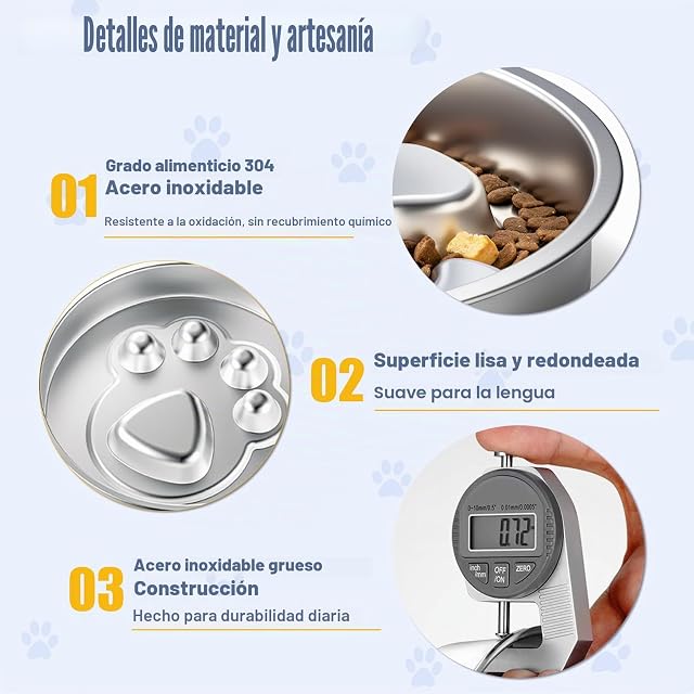 Foto 4 de 8 de Comedero para Perros de Acero Inoxidable 304, Pack de 2, diseño 2 en 1 de Doble Cara