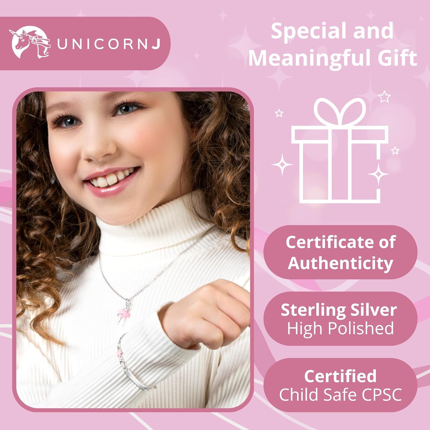 UNICORNJ 925 Italy Sterling Silver Child or Baby Name Bracelet Girls Boys, Personalized Engraved Kids ID Bracelets, 6.5" Figaro Chain, Enamel Charm Newborn Infant Toddler Kid Jewelry