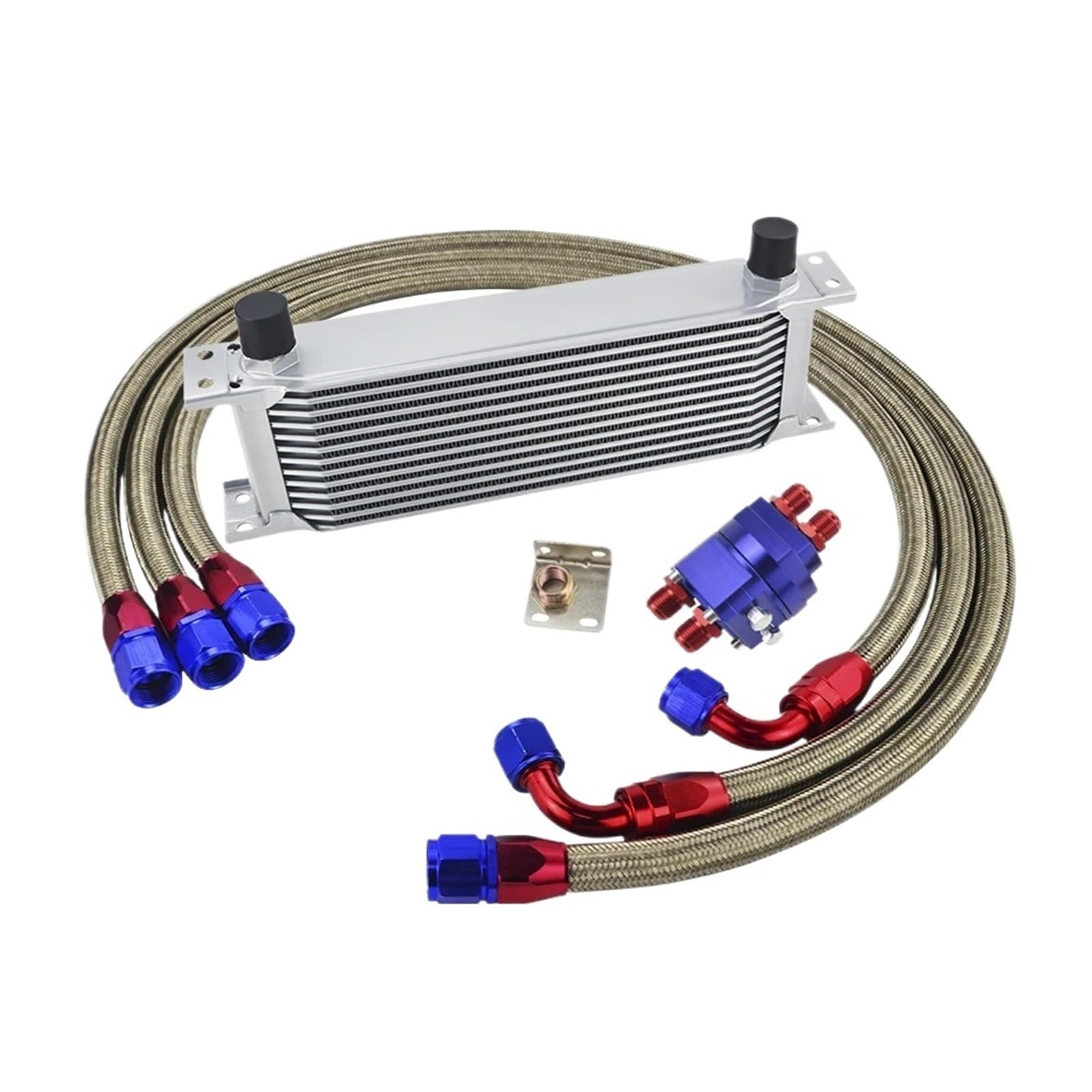 refrigeración del motor Kit de enfriador aceite Universal 13 filas y adaptador ajuste macho reubicación filtro, M20x1.5 con manguera trenzada acero(Silver 13 row)