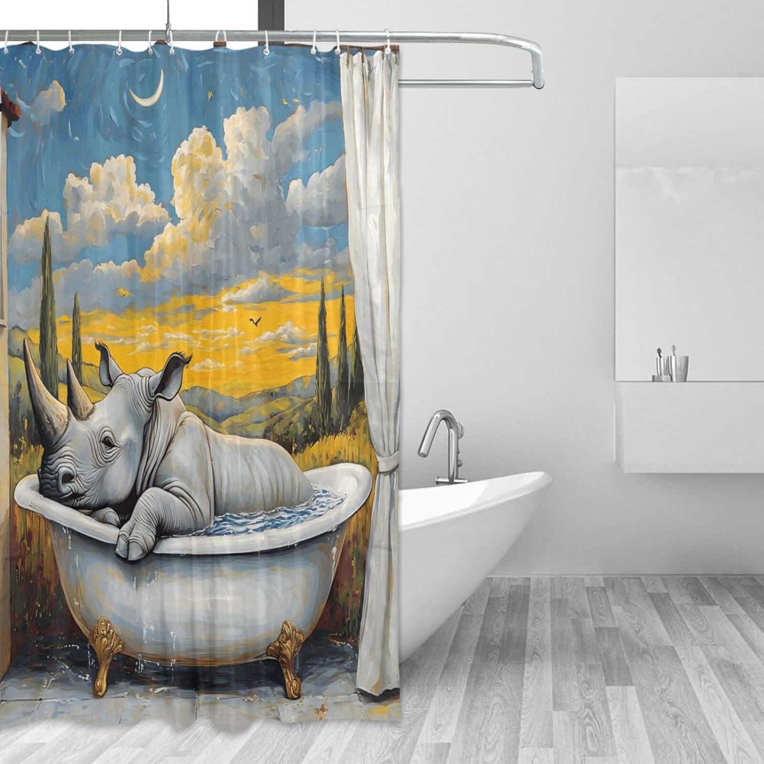 72x72 Inch Fabric Waterproof Curtains for The Bathroom with Curtain Fabric Washable Shower Curtains Liner for The Bathroom Beauty Rhinoceros Retro Bathtub