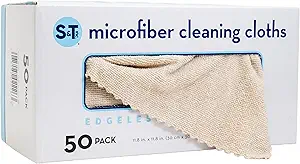 S&T INC. 50 Pack Microfiber Cleaning Cloth with Box, Bulk Towels for Home, Reusable Microfiber Towels for Cars, Cleaning Rags, Beige, 11.8 Inches x 11.8 Inches, 50 Count