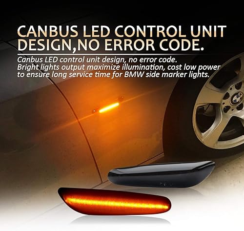 Miniatura 3 de D-Lumina Luces intermitentes LED secuenciales compatibles con BMW E90 E91 E92 E93 E46 E53 E60 E61 X3 E83 X 1 E84 E81 E82 E87 E88, lente ahumada,