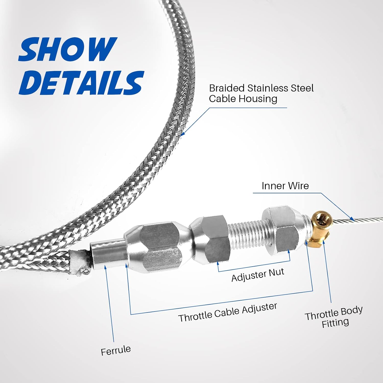 36" Braided Throttle Gas Cable Kit Compatible with Chevrolet/Chevy LS1 Engine 4.8L 5.3L 5.7L 6.0L 97-07 Stainless Steel Accelerator Cable