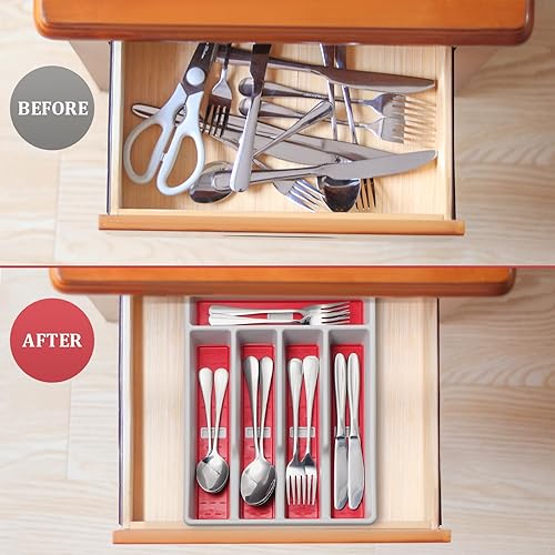 Miniatura 7 de Organizador de cubiertos con iconos de cubiertos, bandeja de cubiertos para cajón de cocina, cubiertos de plástico, organizador de cajones de