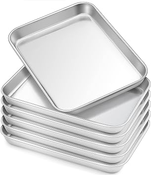 HaWare 7.3" x 5.3" x 0.8" Kids Plates, 6-Piece Stainless Steel Toddler Plates, Metal Dinner Dish for Children, Feeding Baking Camping Tray, Reusable Dinnerware, Non-toxic, Oven Safe & Dishwasher Safe