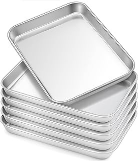 HaWare 7.3" x 5.3" x 0.8" Kids Plates, 6-Piece Stainless Steel Toddler Plates, Metal Dinner Dish for Children, Feeding Baking Camping Tray, Reusable Dinnerware, Non-toxic, Oven Safe & Dishwasher Safe